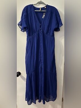 Shyanne Western Country Maxi Dress Women’s Size Large Button down blue lace